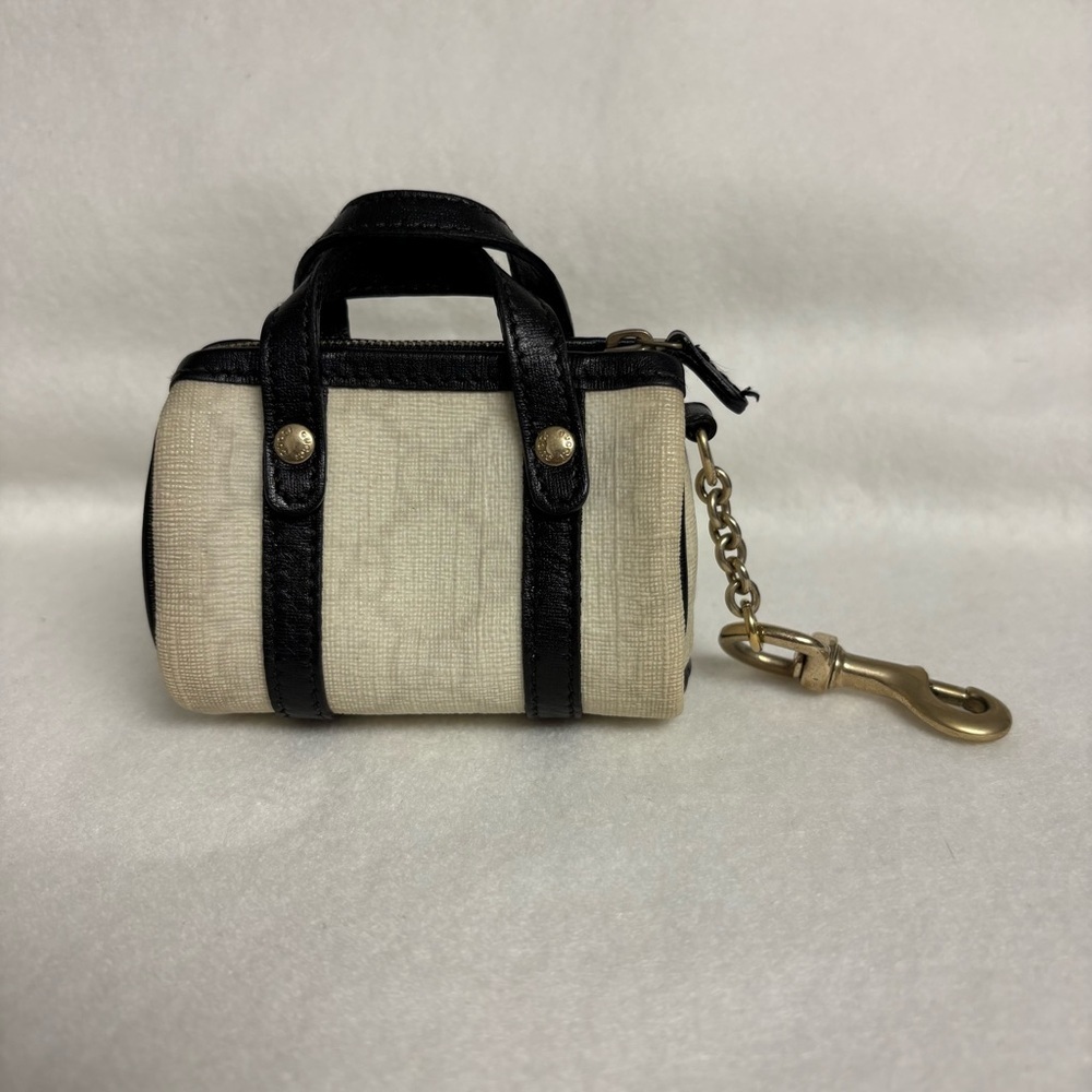 VTG GUCCI Mini Boston Bag Keychain Charm Zipper Clip Cream Black